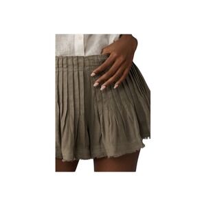 By Anthropologie Pleated Linen Skirty Shorts Army Green 12 High Rise